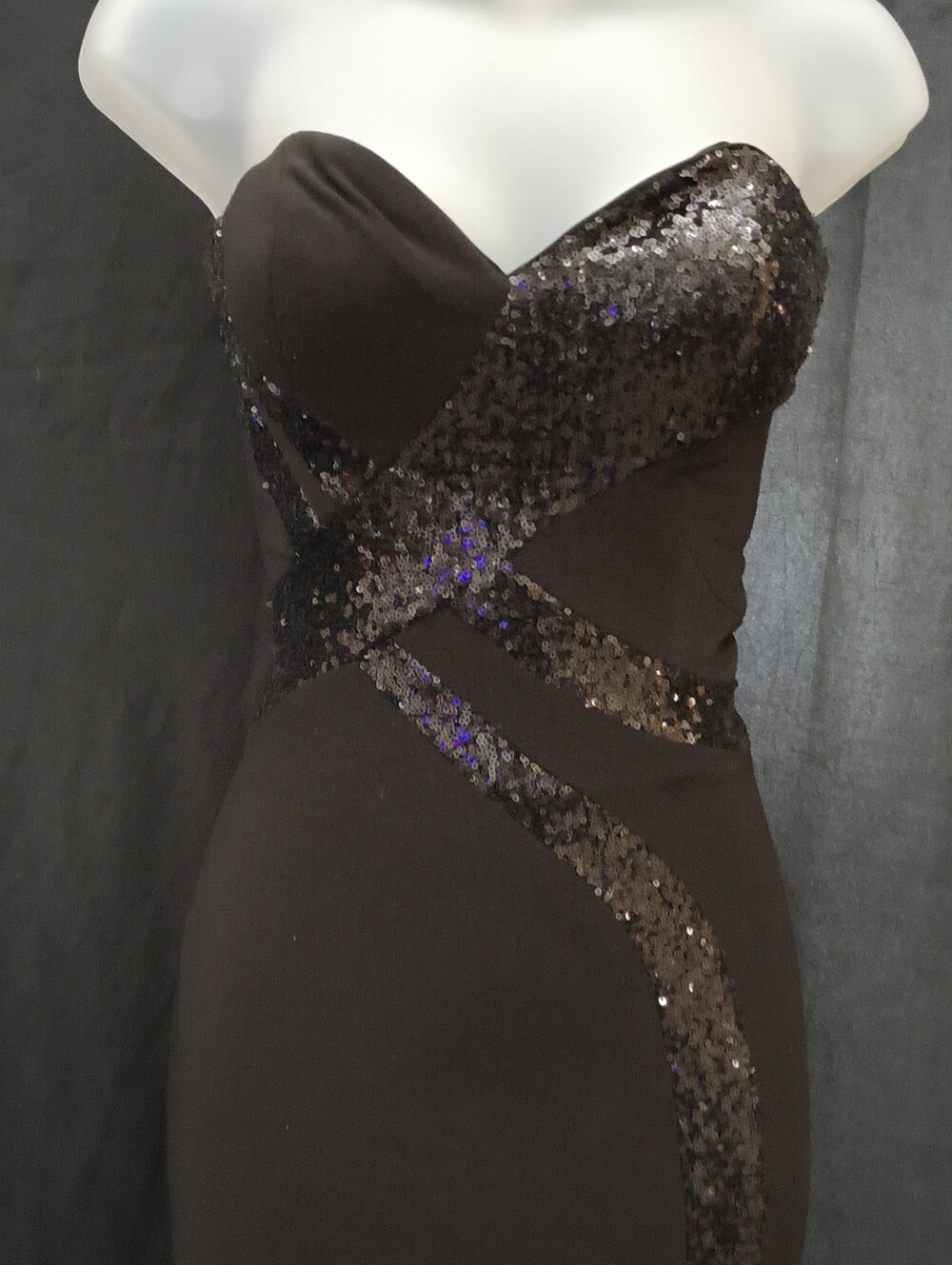Faviana Strapless Black Sequin Accent Gown